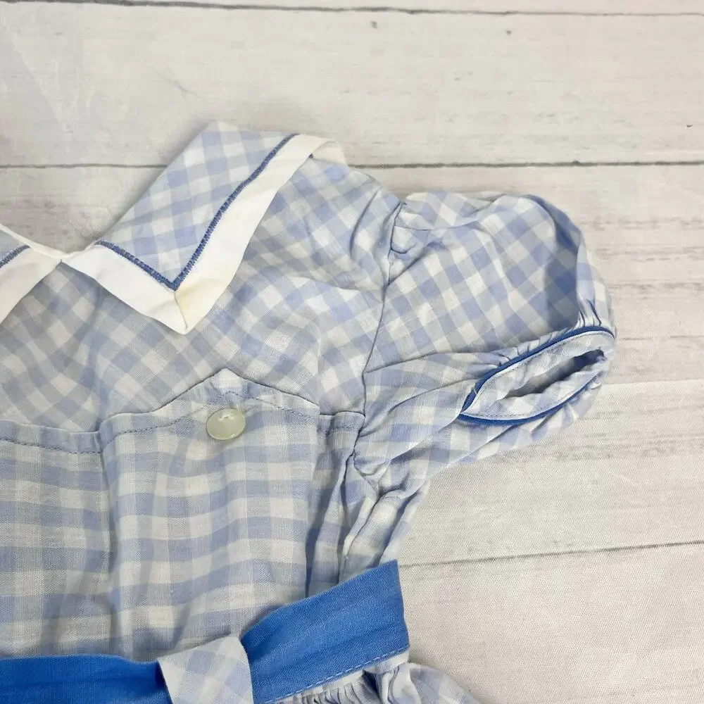 Vintage Girl's Dress Nannette size 3 Toddler Frock Blue White Gingham Collar